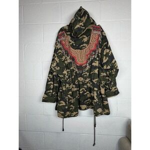 ASOS Camo Utility Parka Beaded Embroidered Back Boho Festival Jacket US 24